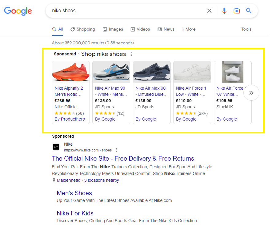 Google Shopping Example