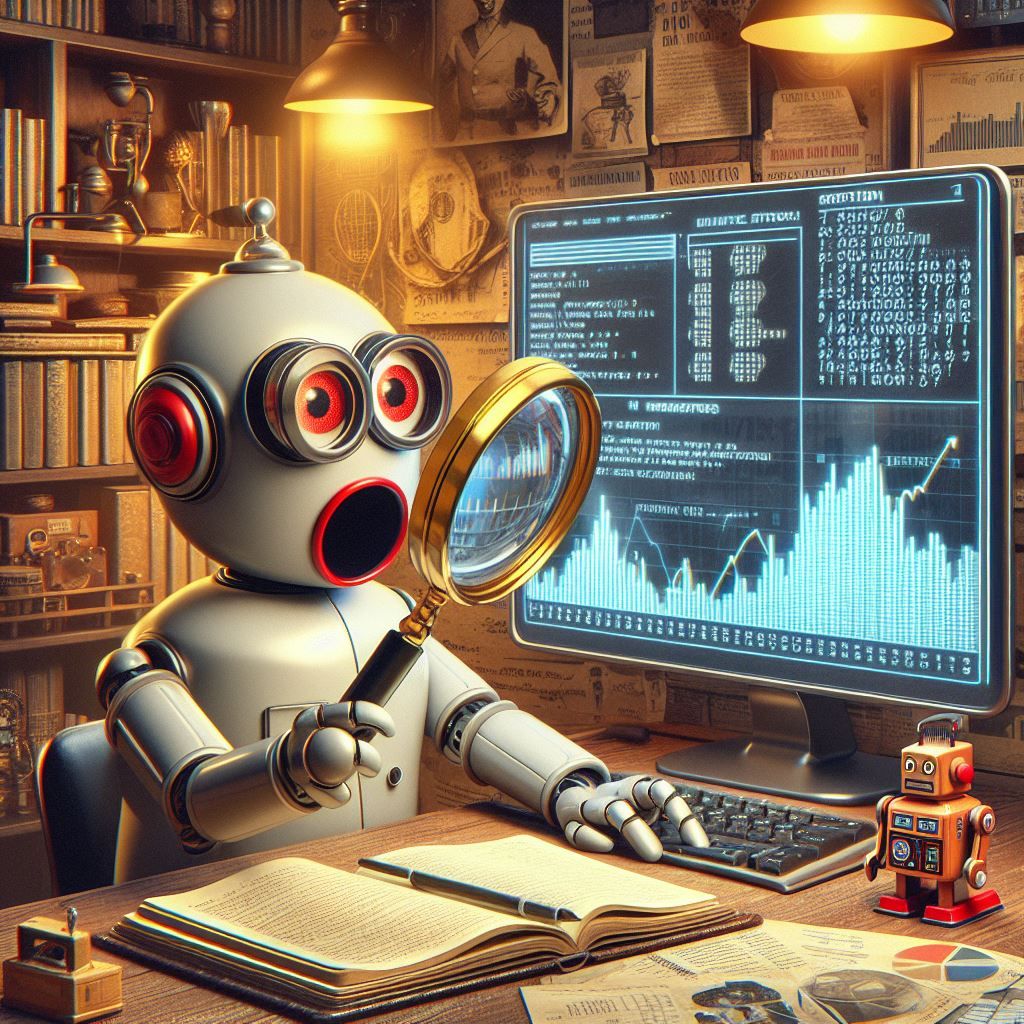A shocked robot analysing data